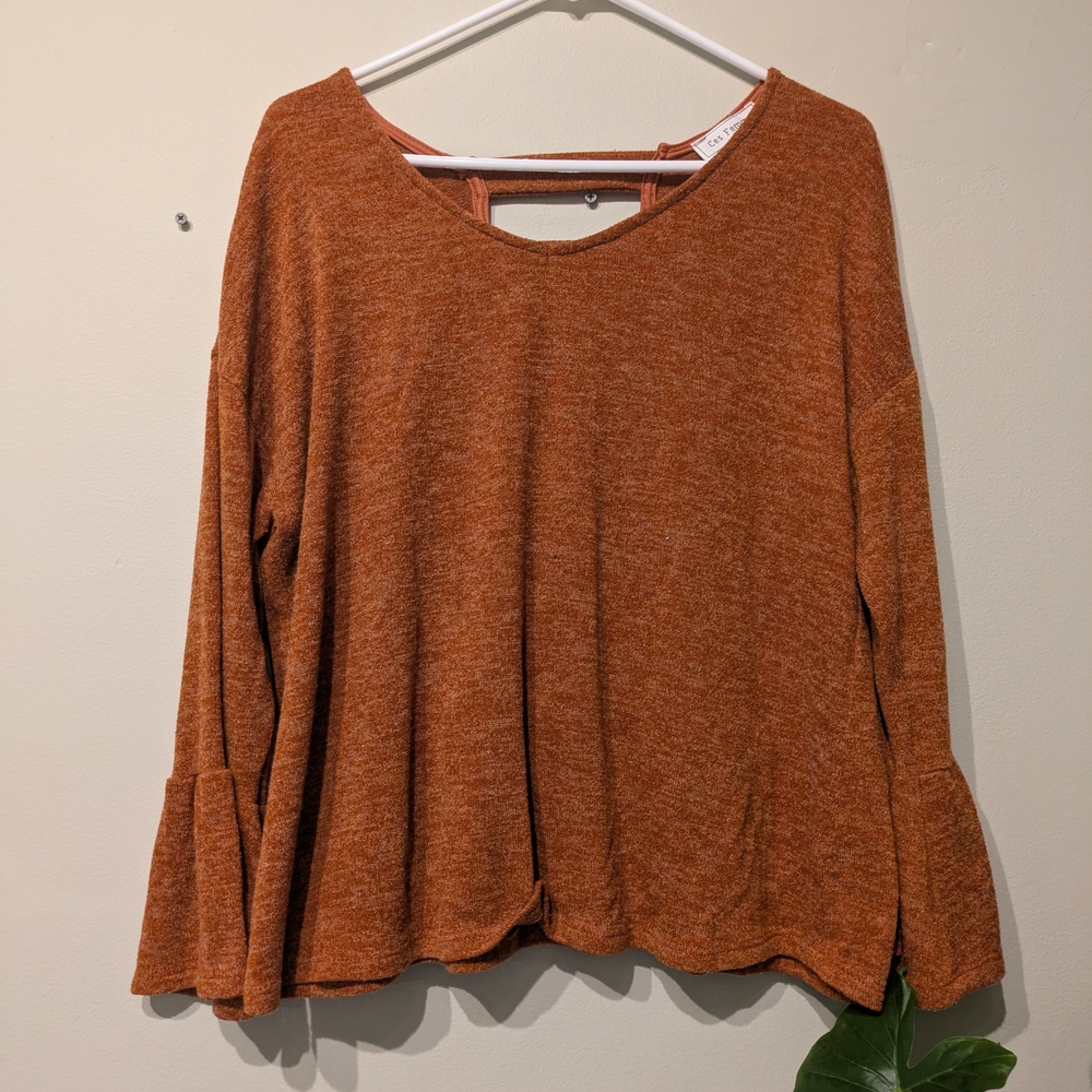 Ces Femme Orange Relaxed Blouse with Cut Out Details